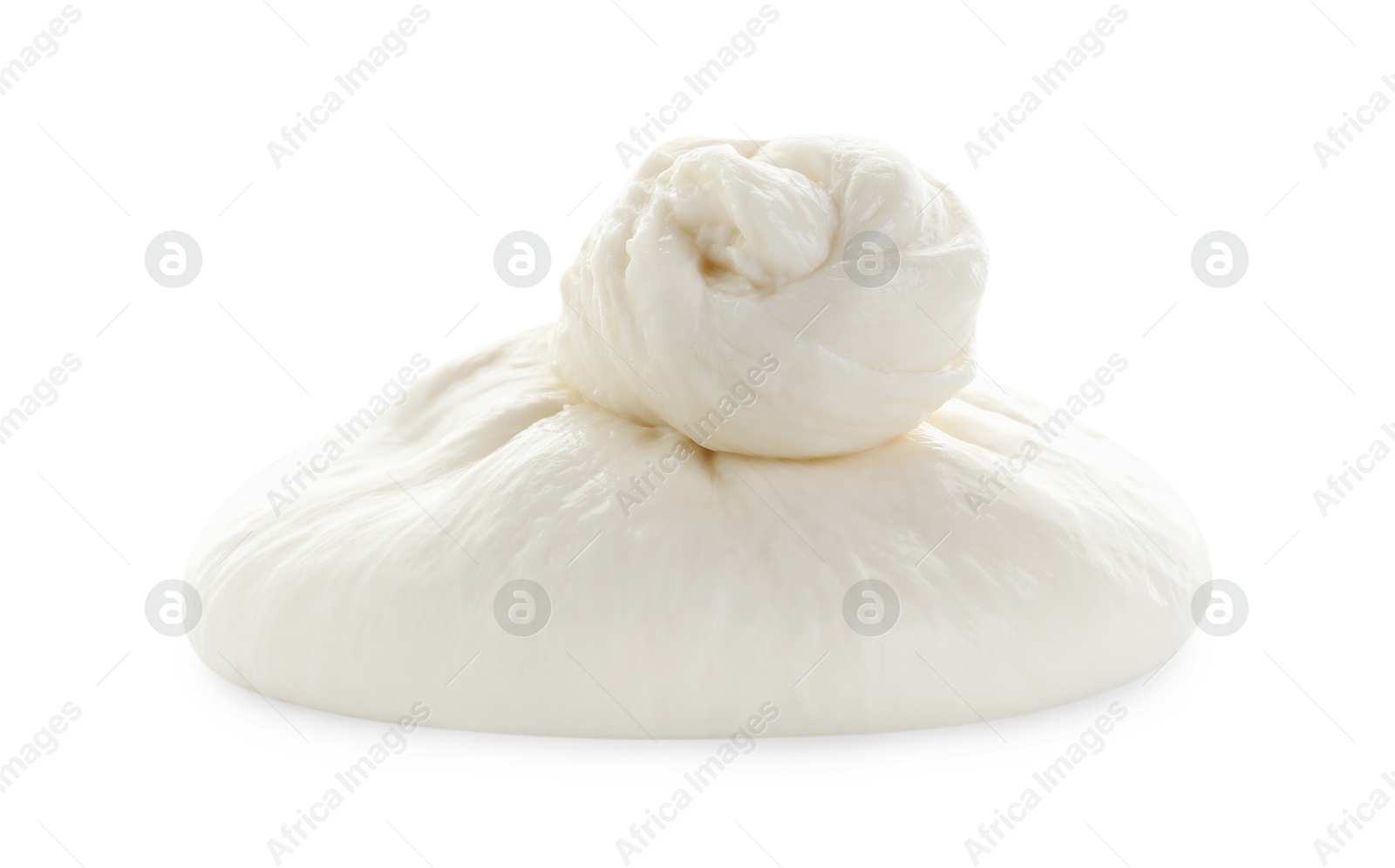 Photo of Fresh burrata cheese isolated on white. Italian cuisine