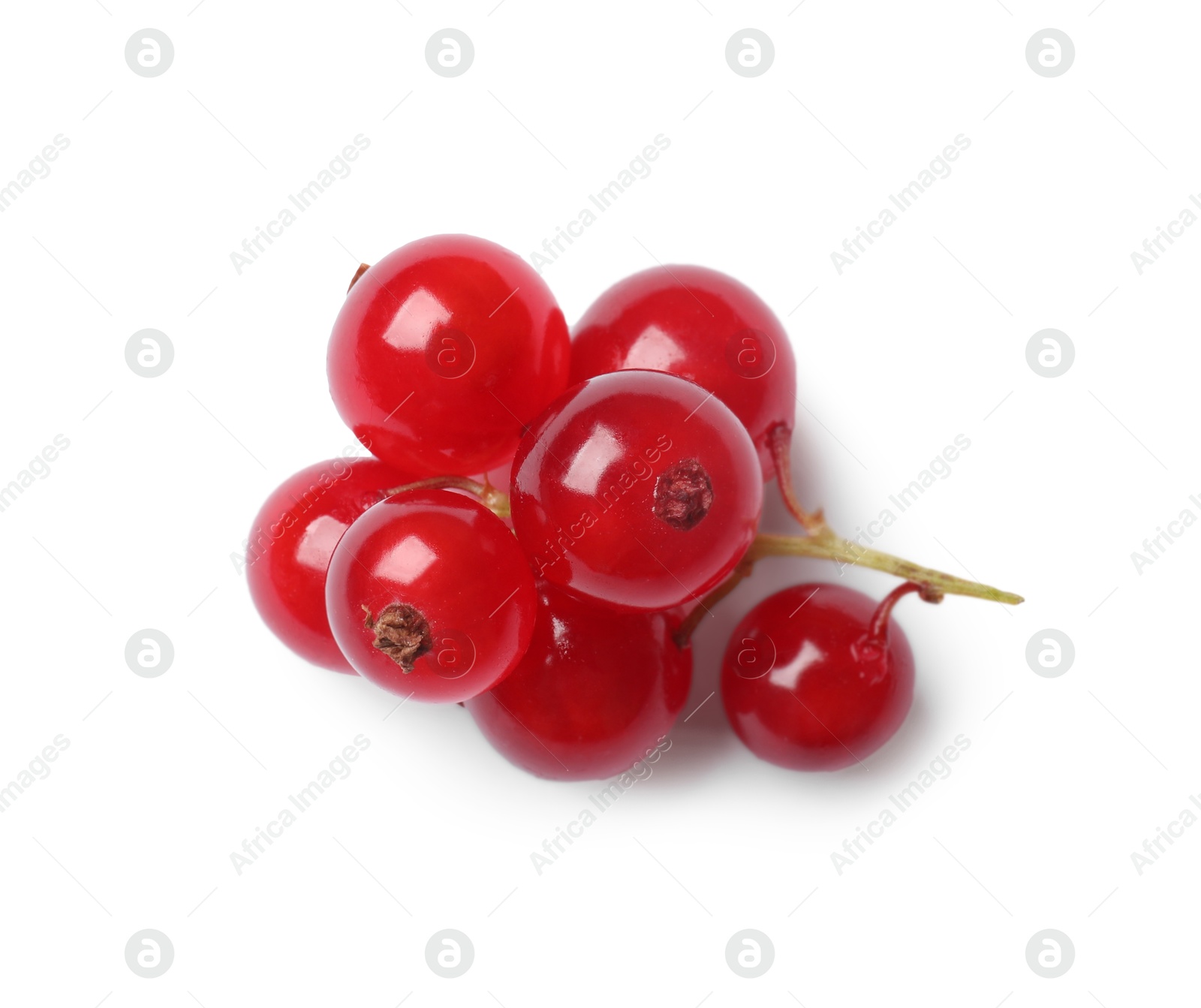 Photo of Fresh ripe red currant berries isolated on white, top view