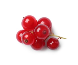 Photo of Fresh ripe red currant berries isolated on white, top view