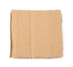 Photo of Piece of brown cardboard isolated on white, top view