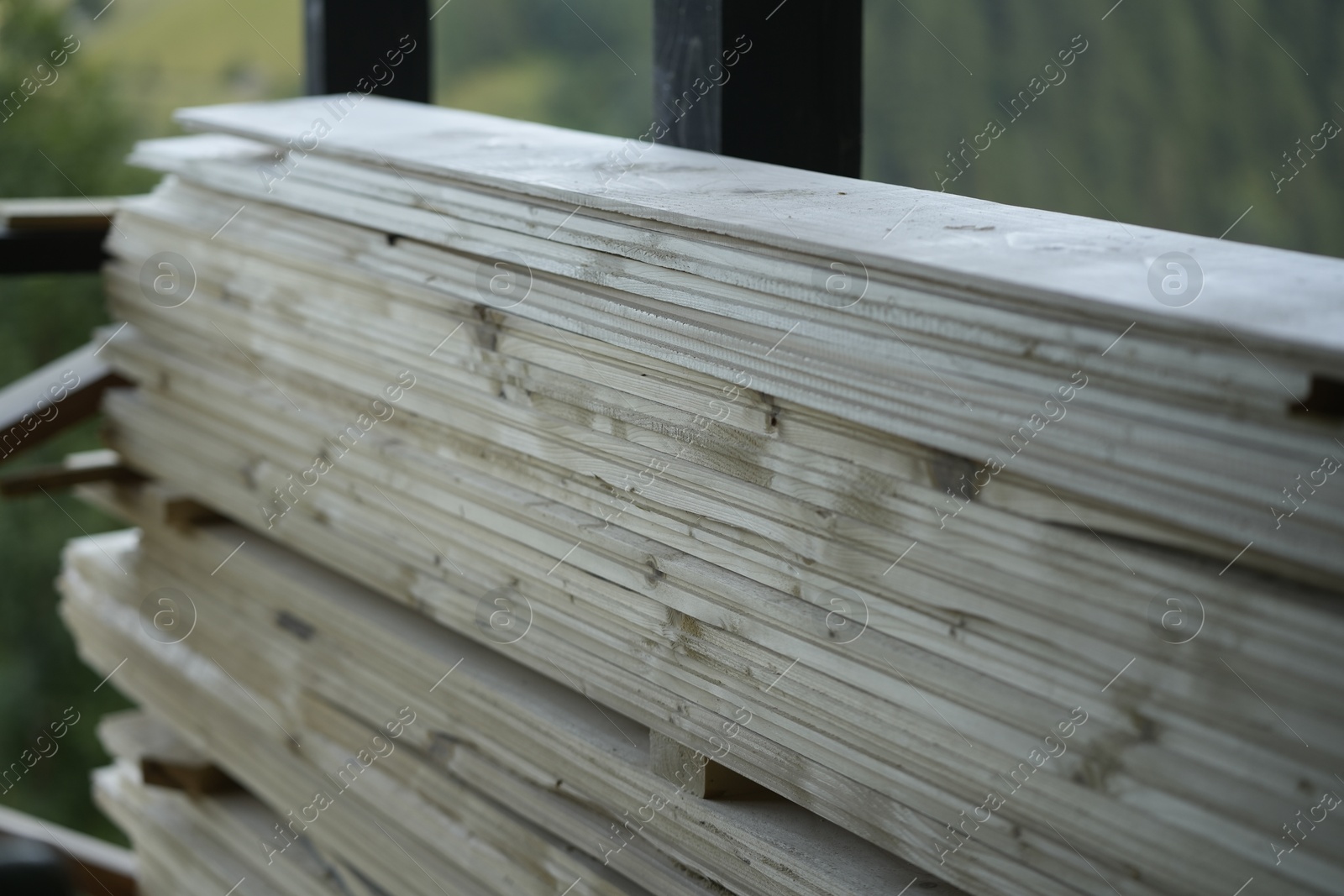 Photo of View of many wooden planks outdoors, closeup