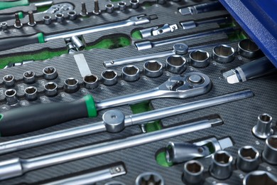 Photo of Set of different auto mechanic's tools, closeup