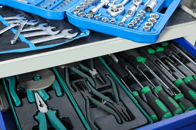 Photo of Set of different auto mechanic's tools, closeup