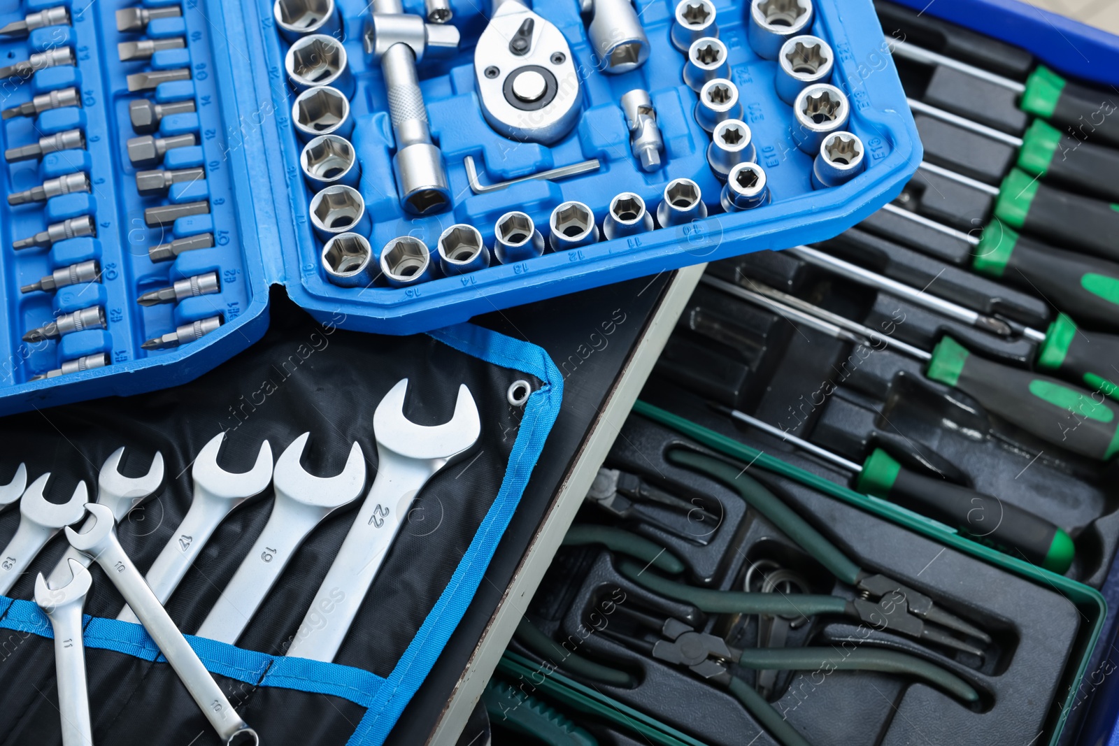 Photo of Set of different auto mechanic's tools, closeup