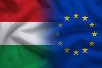 Image of Flags of European Union and Hungary, double exposure