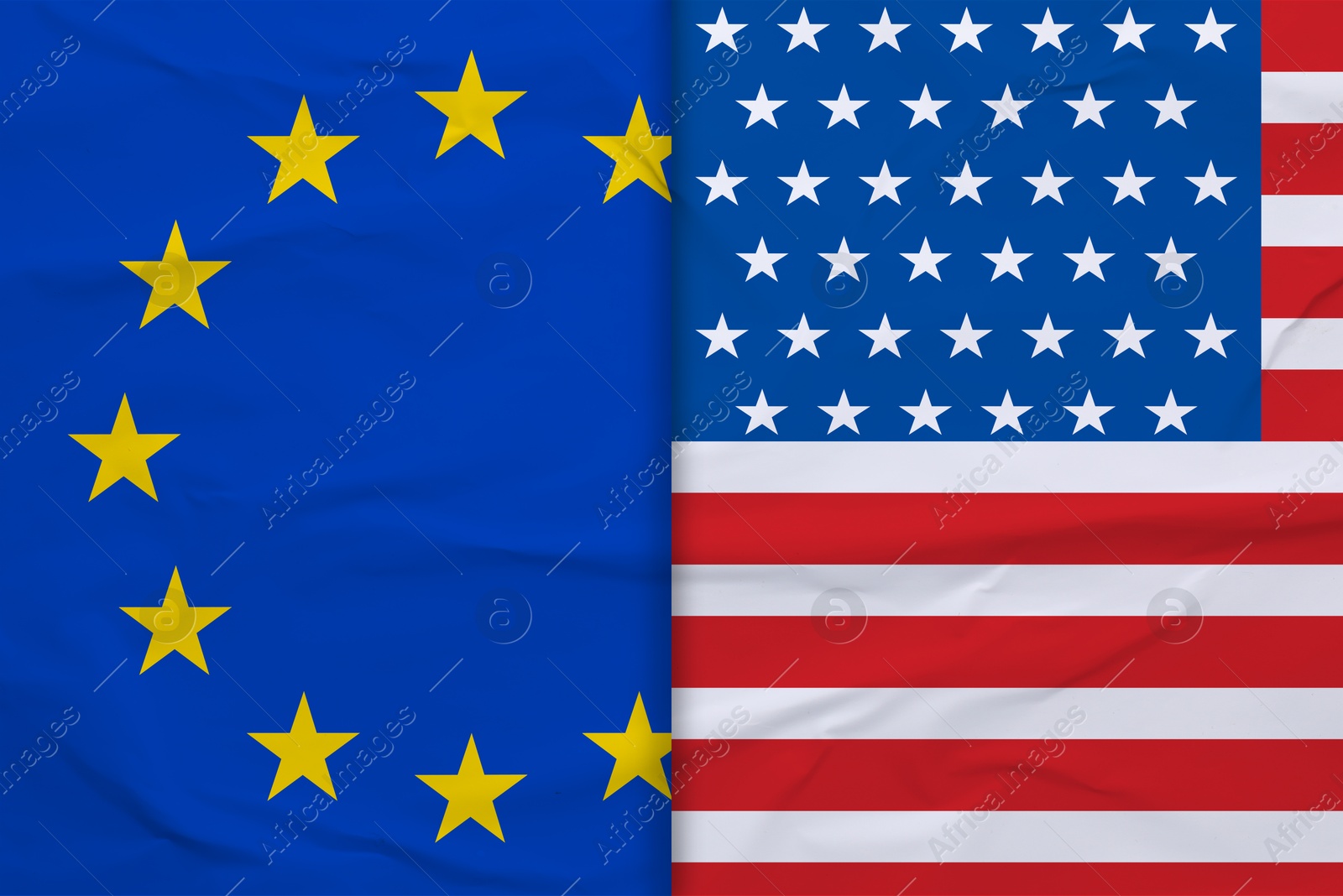 Image of Flags of European Union and USA, top view