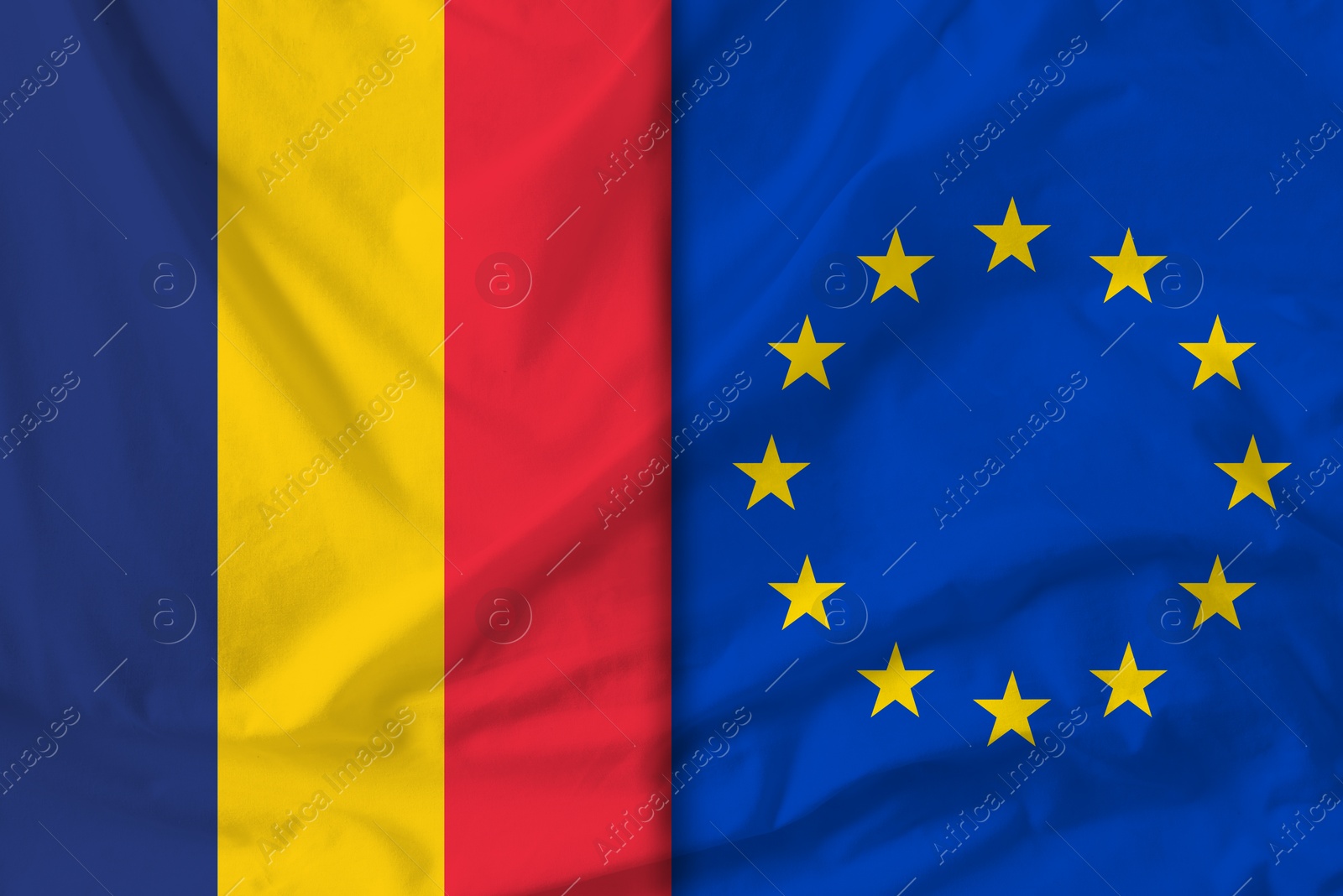 Image of Flags of European Union and Romania, top view