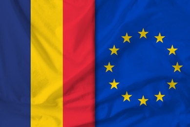 Image of Flags of European Union and Romania, top view