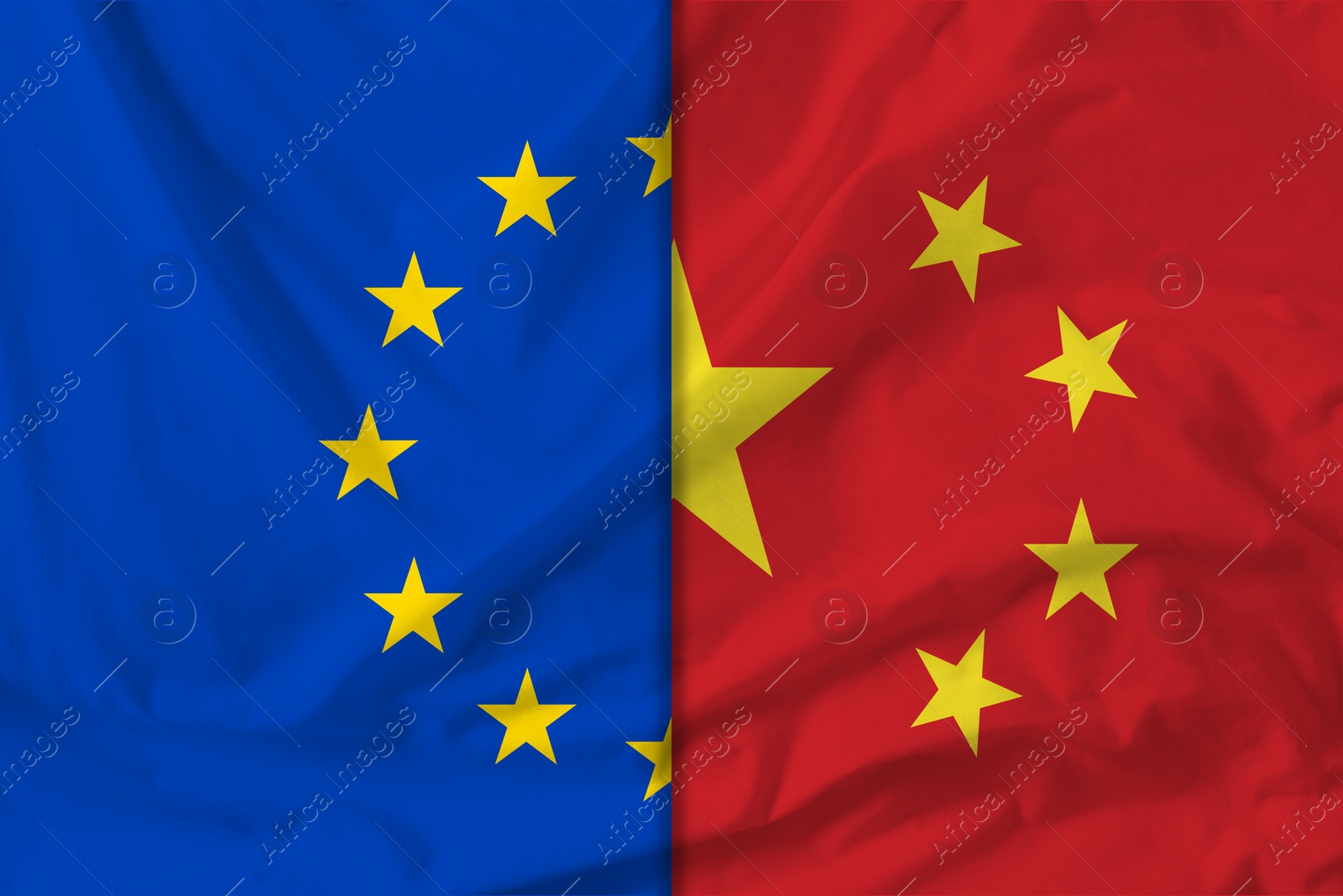 Image of Flags of European Union and China, top view