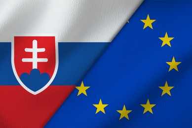 Image of Flags of European Union and Slovakia, top view