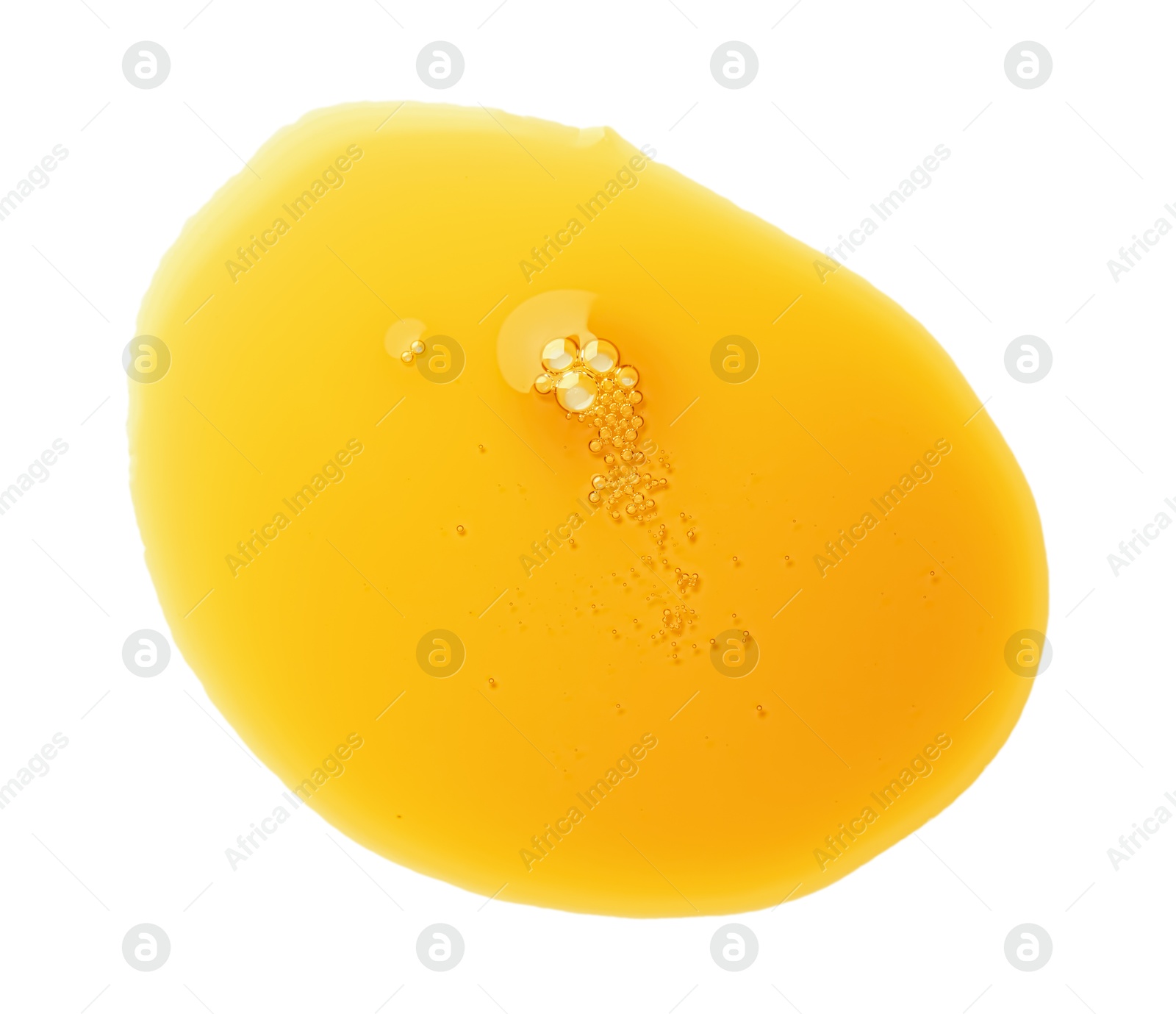 Photo of Essential oil drop isolated on white, top view. Cosmetic product