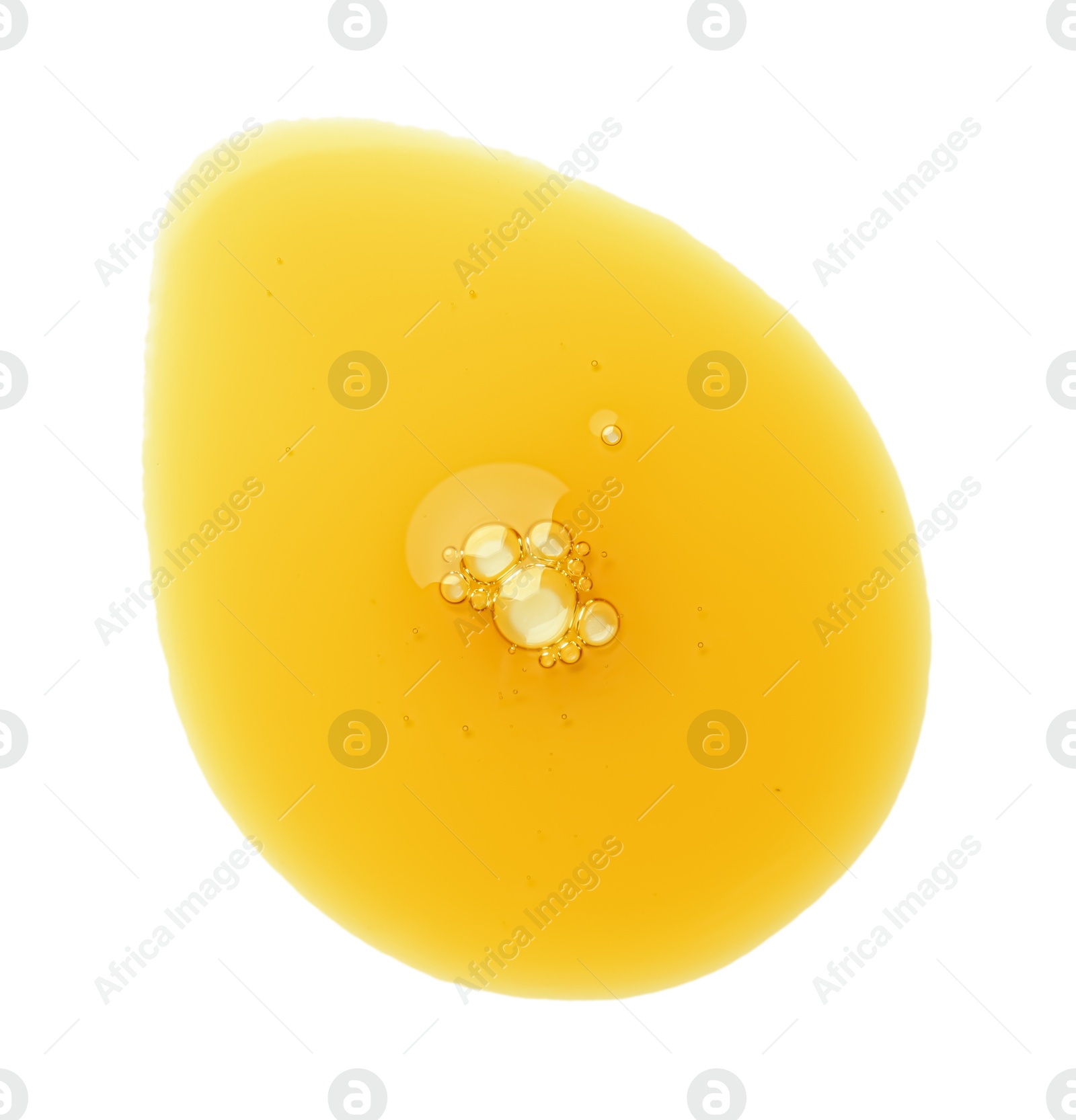 Photo of Essential oil drop isolated on white, top view. Cosmetic product