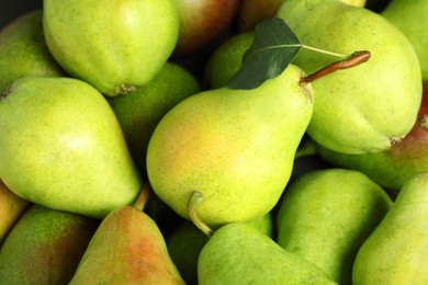 Photo of Many fresh ripe pears as background, closeup