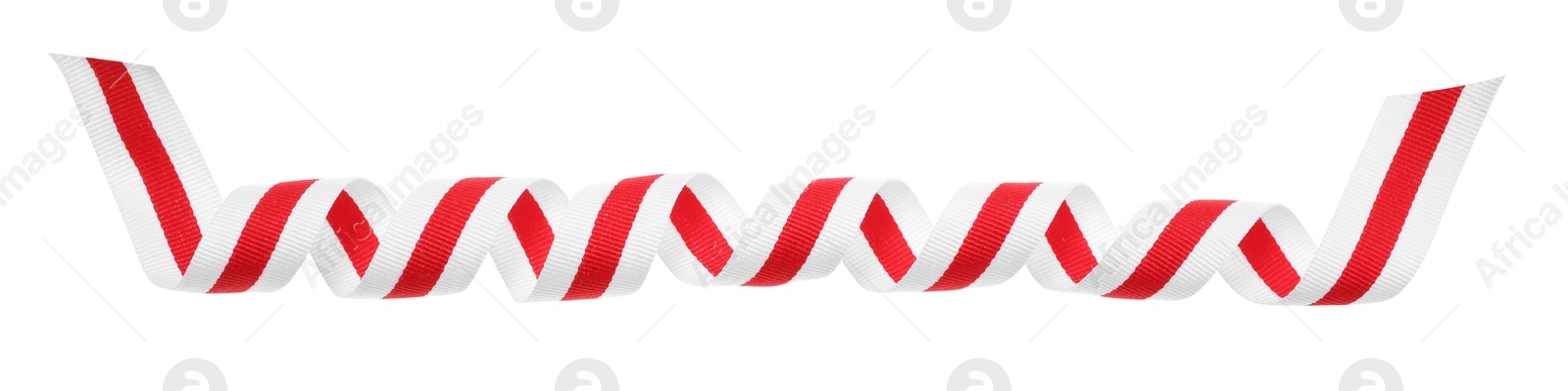 Photo of One colorful striped ribbon isolated on white