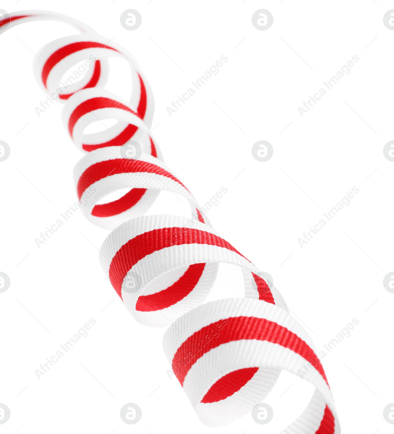 Photo of One colorful striped ribbon isolated on white