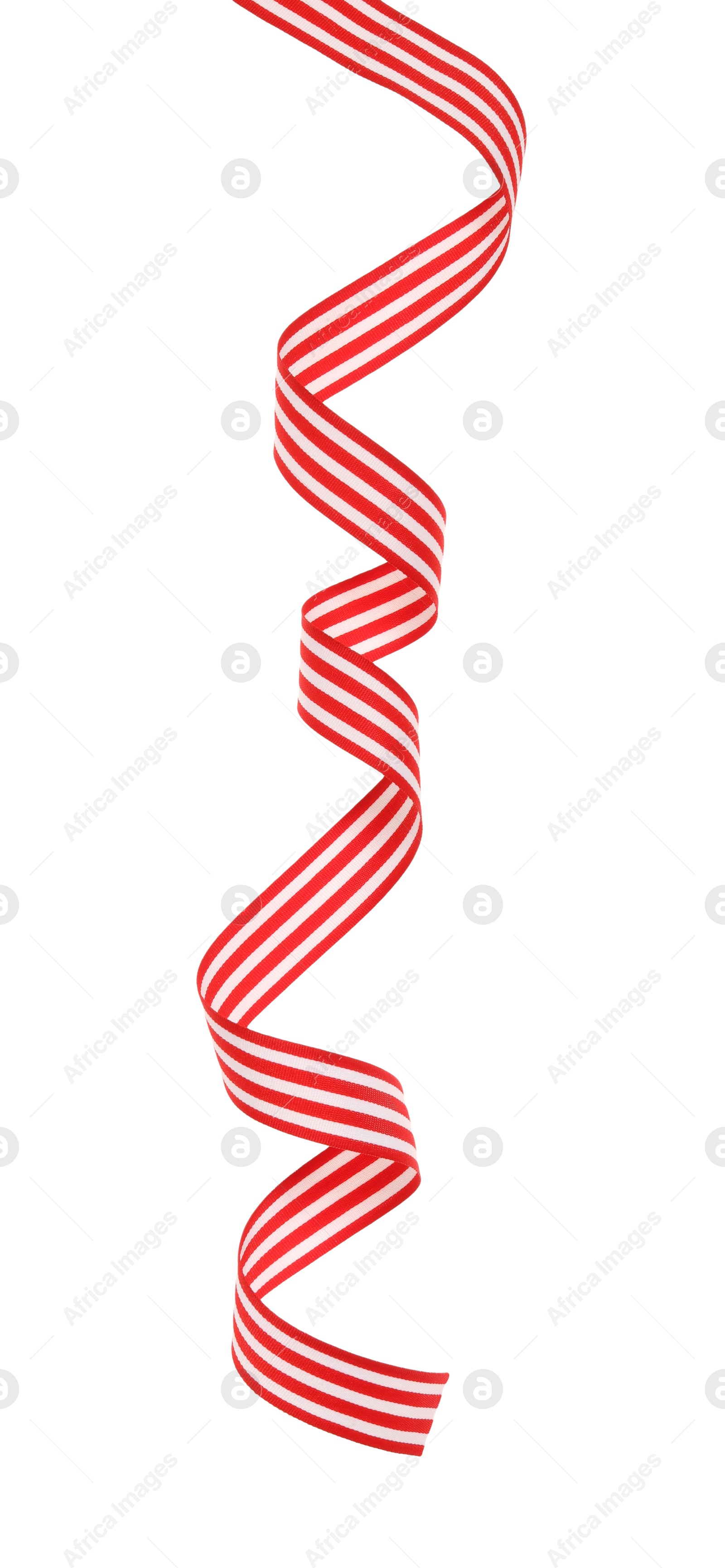 Photo of One colorful striped ribbon isolated on white