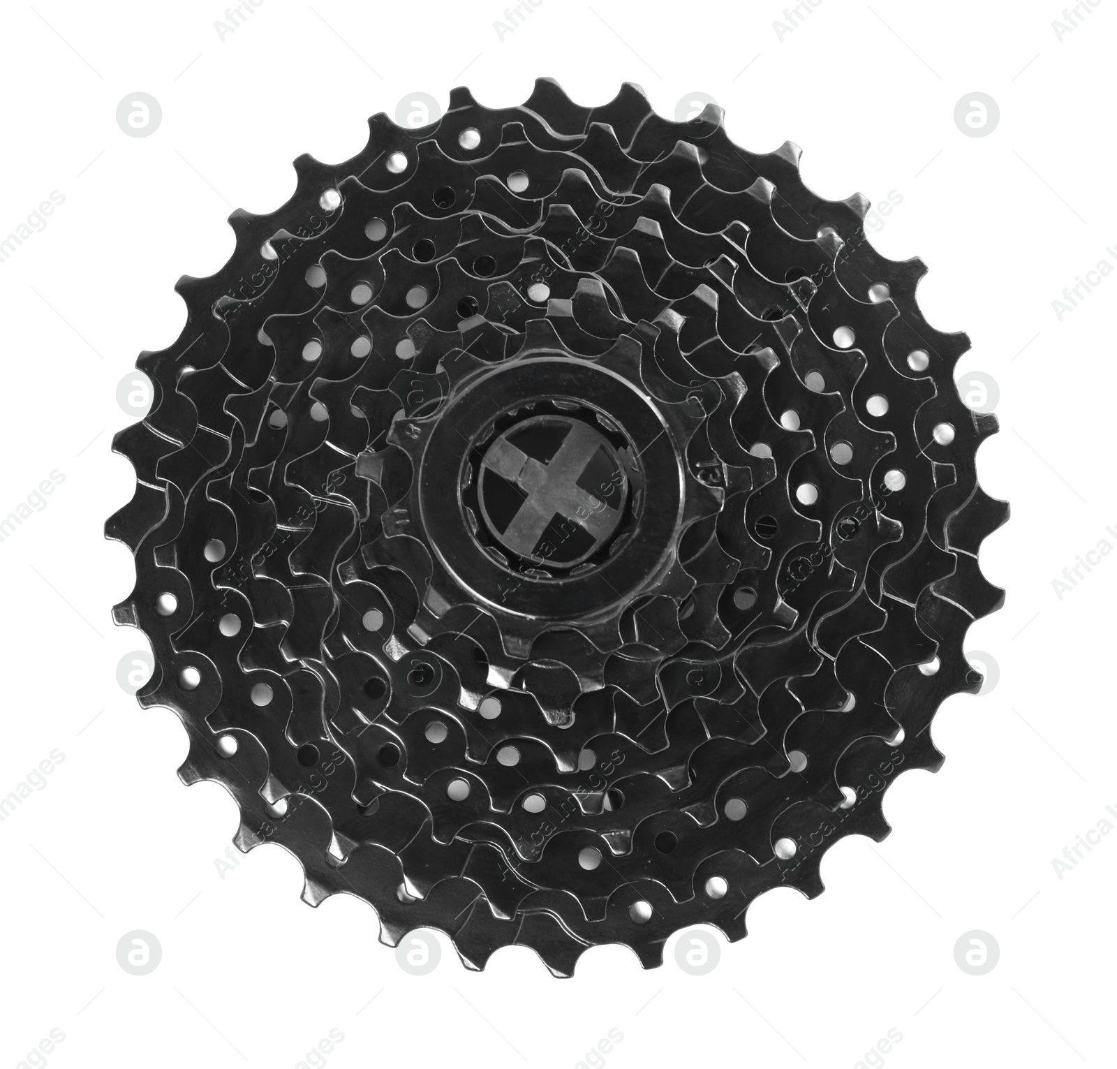 Photo of Bicycle cassette isolated on white, top view. Cycling accessory