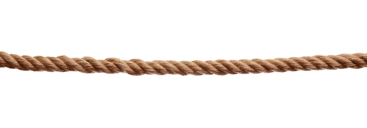 Photo of One brown braided rope isolated on white