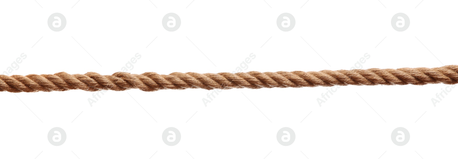 Photo of One brown braided rope isolated on white