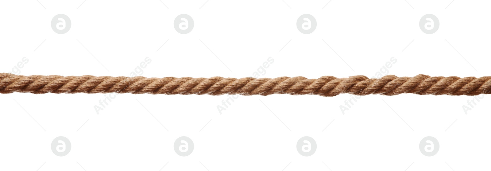 Photo of One brown braided rope isolated on white