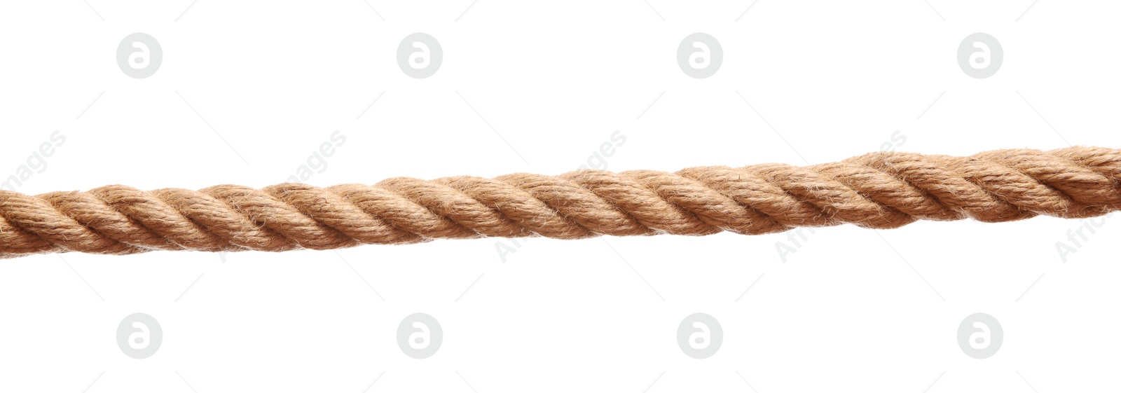 Photo of One brown braided rope isolated on white