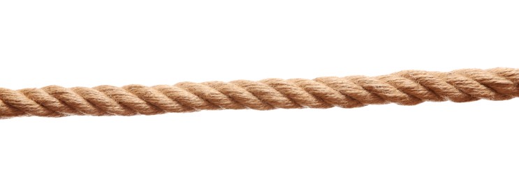 Photo of One brown braided rope isolated on white