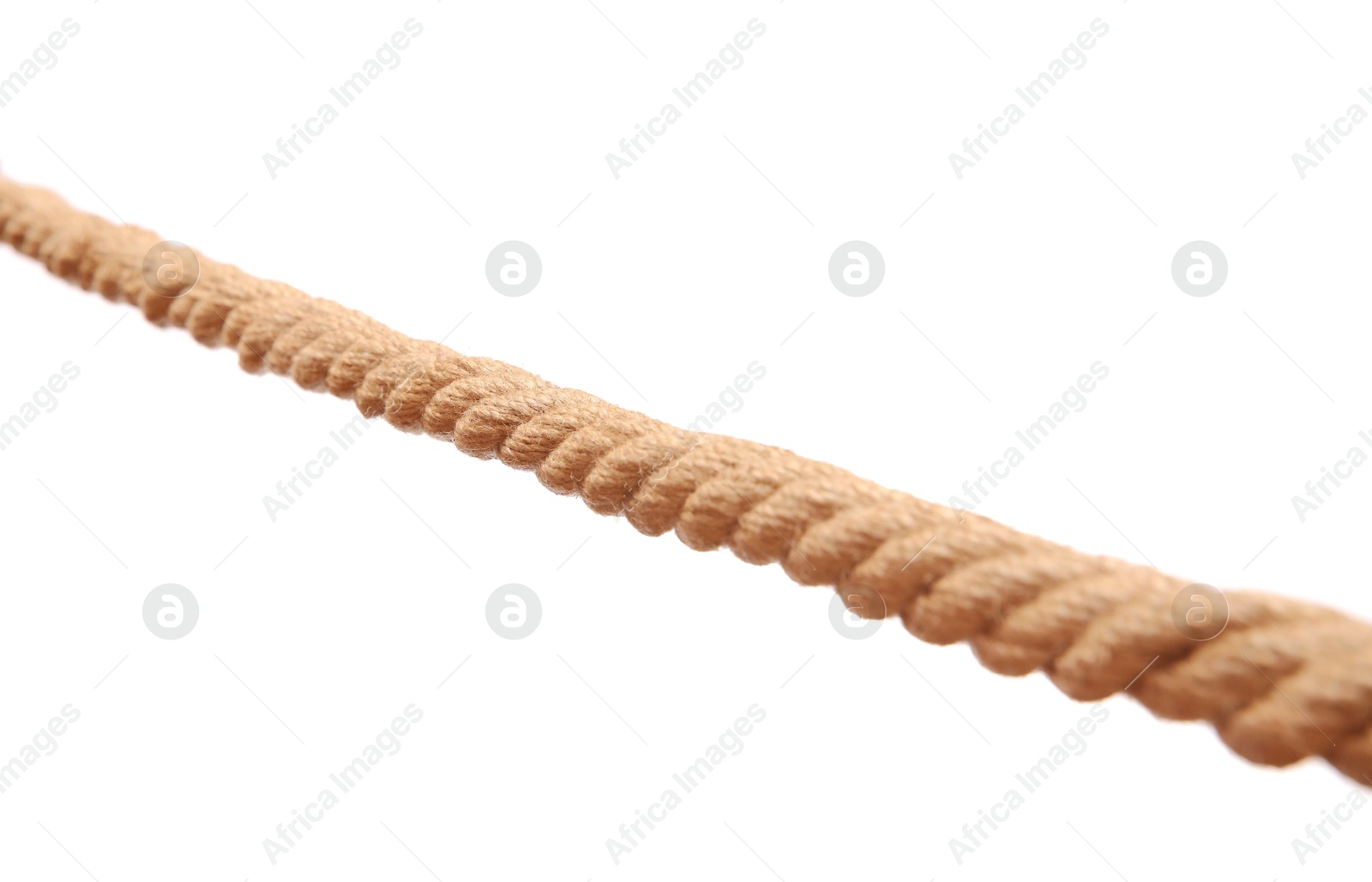 Photo of One brown braided rope isolated on white