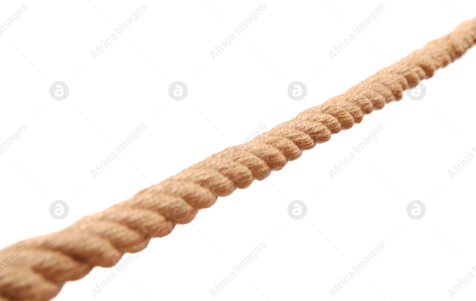 Photo of One brown braided rope isolated on white