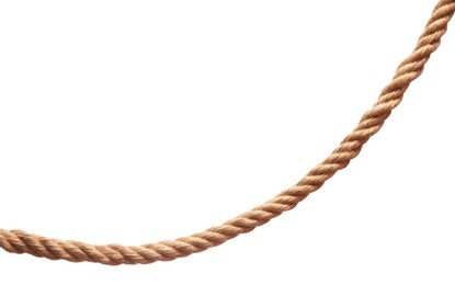 Photo of One brown braided rope isolated on white