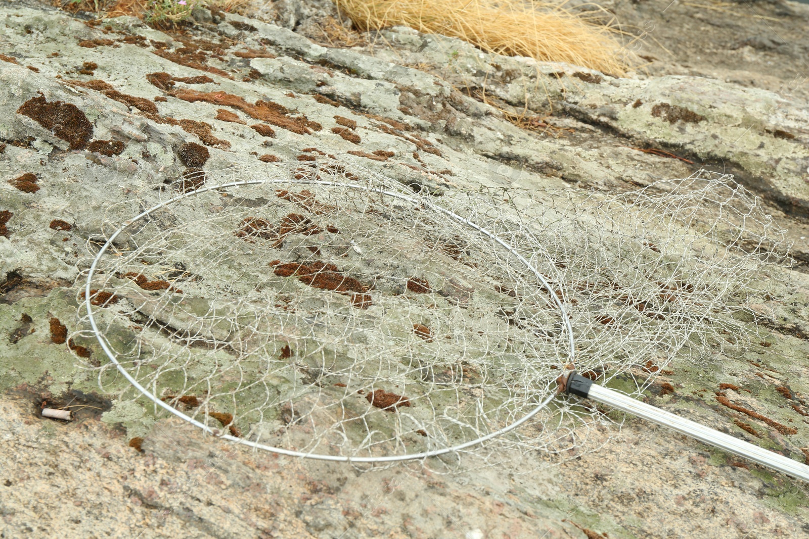 Photo of One landing net for fishing on ground outdoors