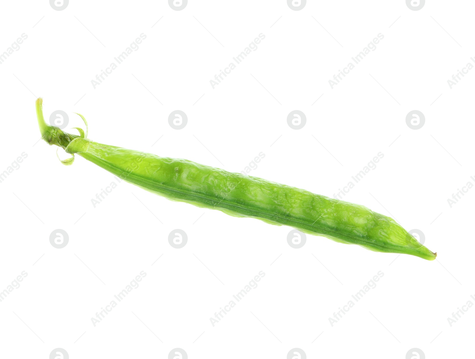 Photo of One green fresh pea pod isolated on white