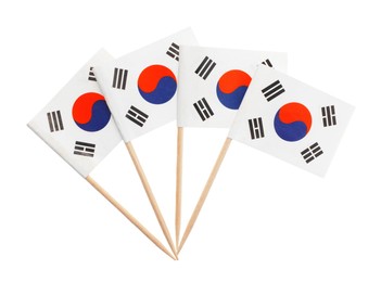 Photo of Small paper flags of South Korea isolated on white