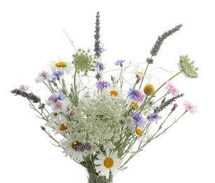 Photo of Bouquet of beautiful wildflowers isolated on white