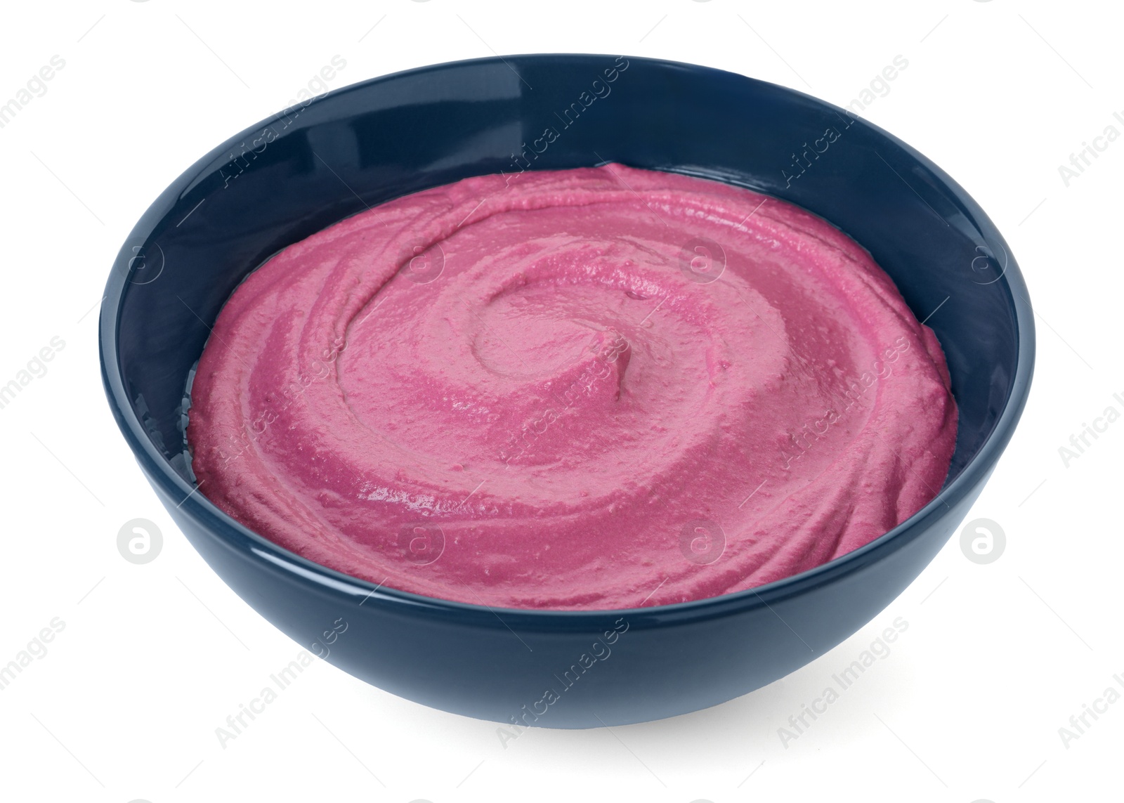 Photo of Tasty beetroot hummus in bowl isolated on white