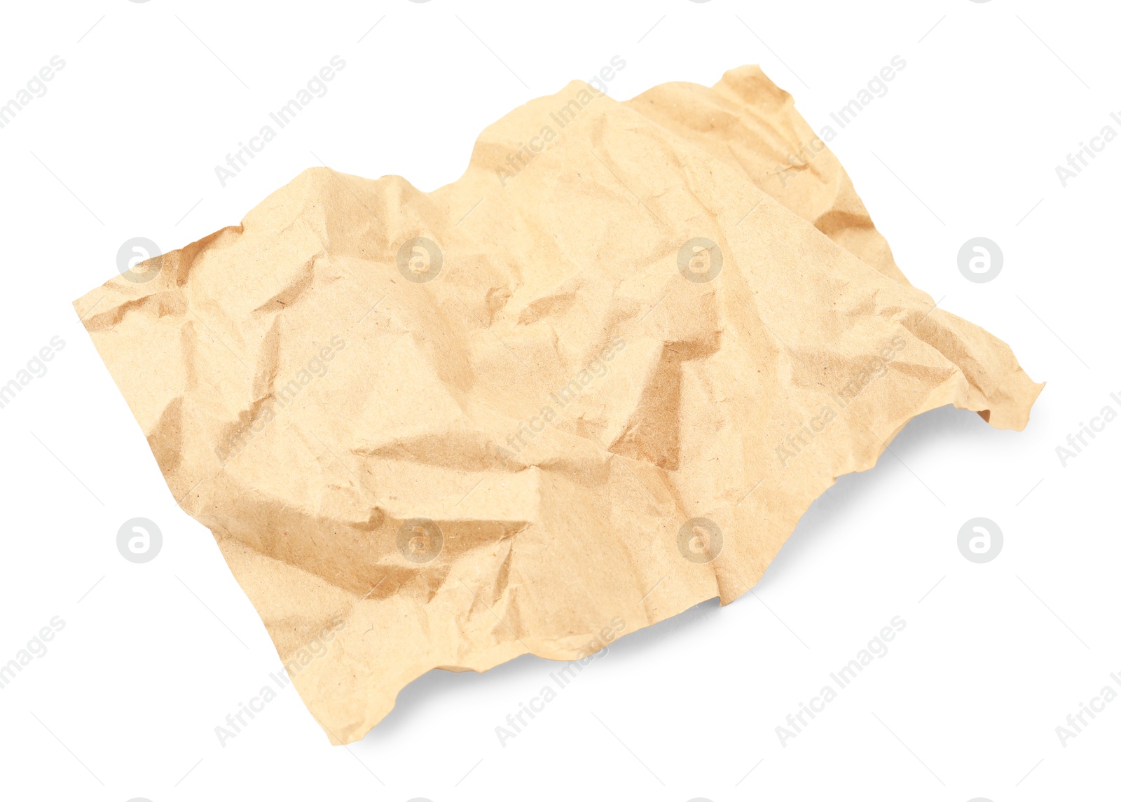 Photo of Crumpled kraft paper sheet isolated on white