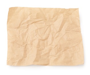 Crumpled kraft paper sheet isolated on white, top view