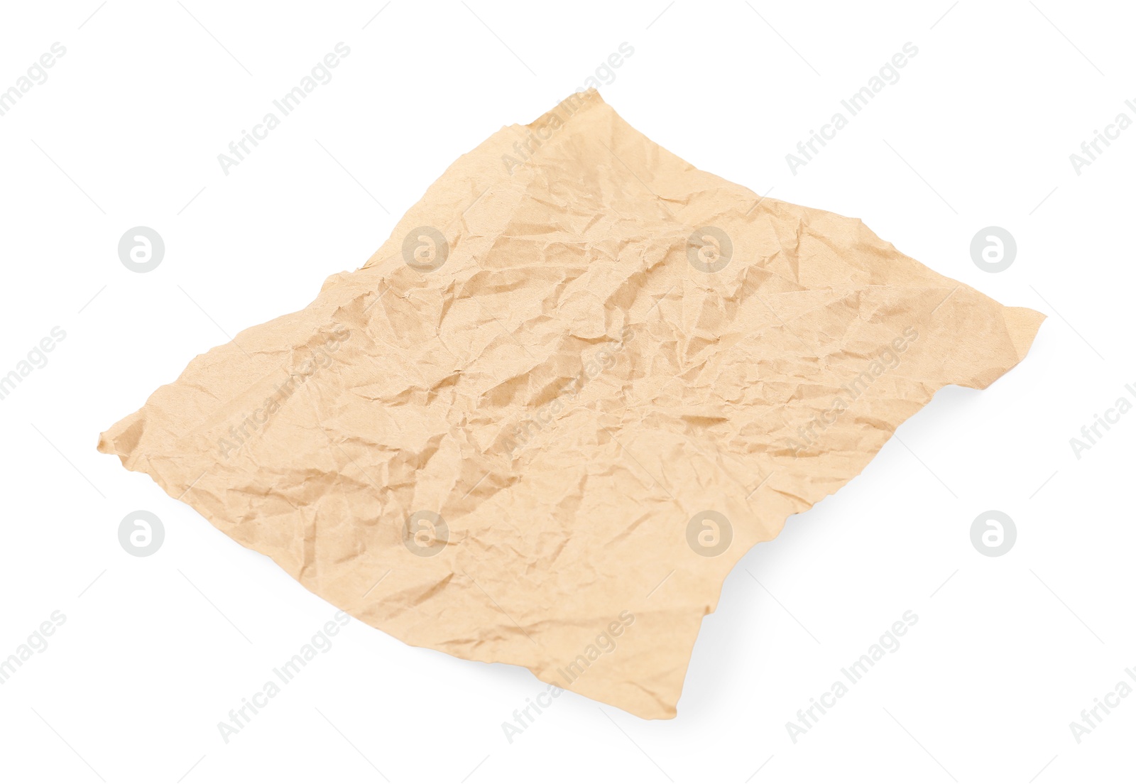 Photo of Crumpled kraft paper sheet isolated on white