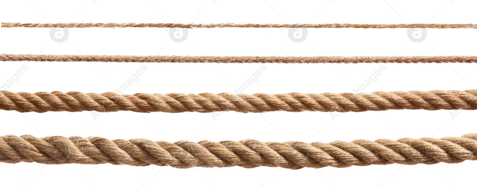 Image of Ropes of different thickness isolated on white, set