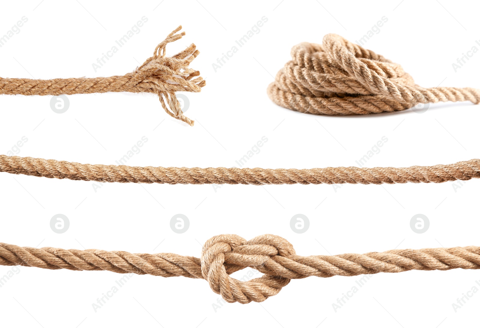 Image of Collage with rough ropes isolated on white