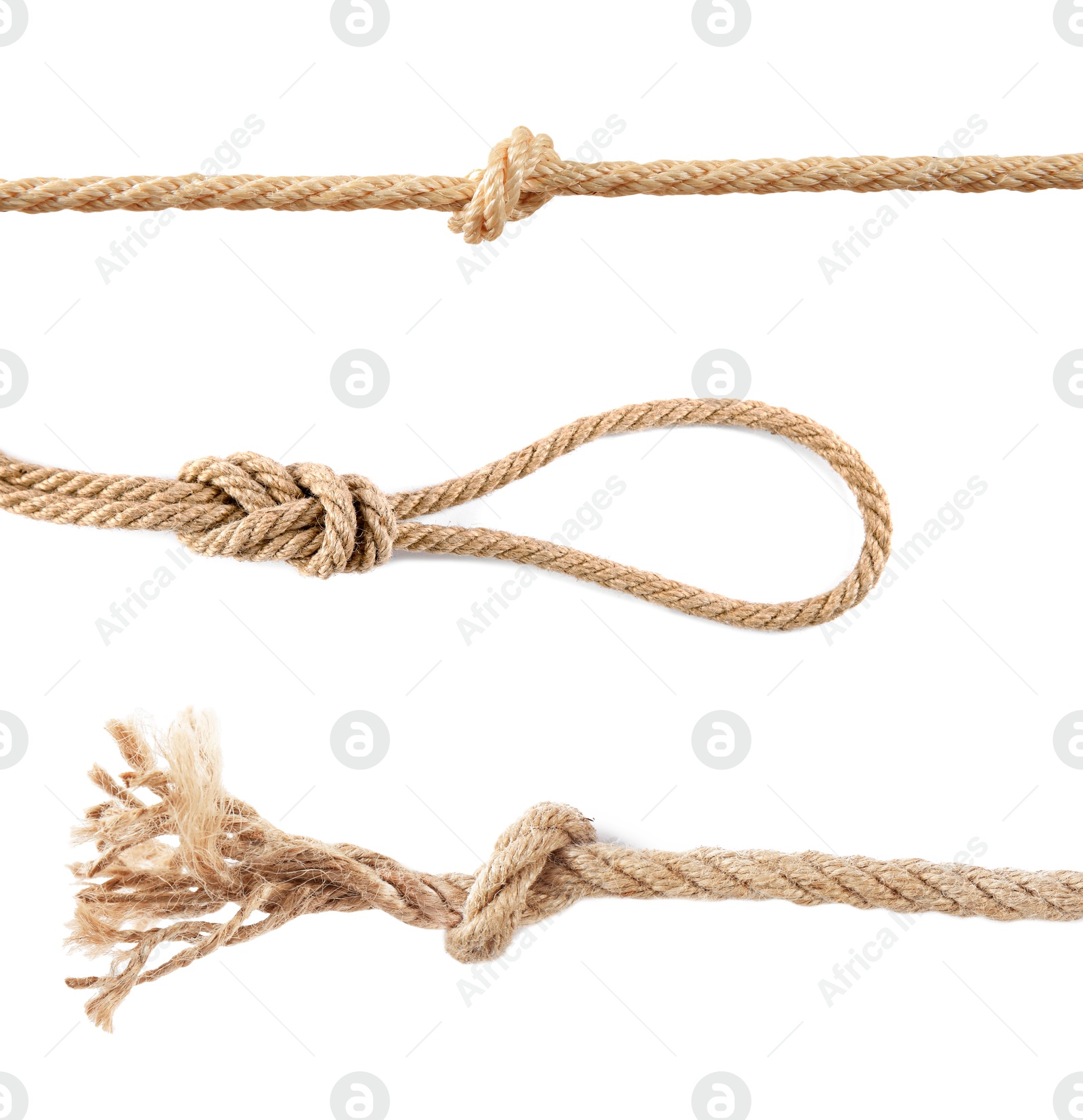 Image of Collage with rough ropes isolated on white