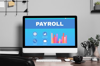 Image of Computer screen with payroll data on table