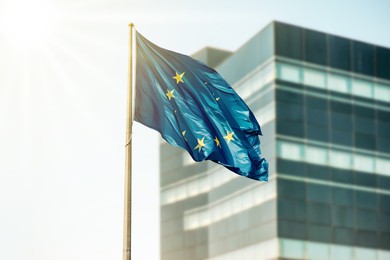 Flag of European Union near building outdoors