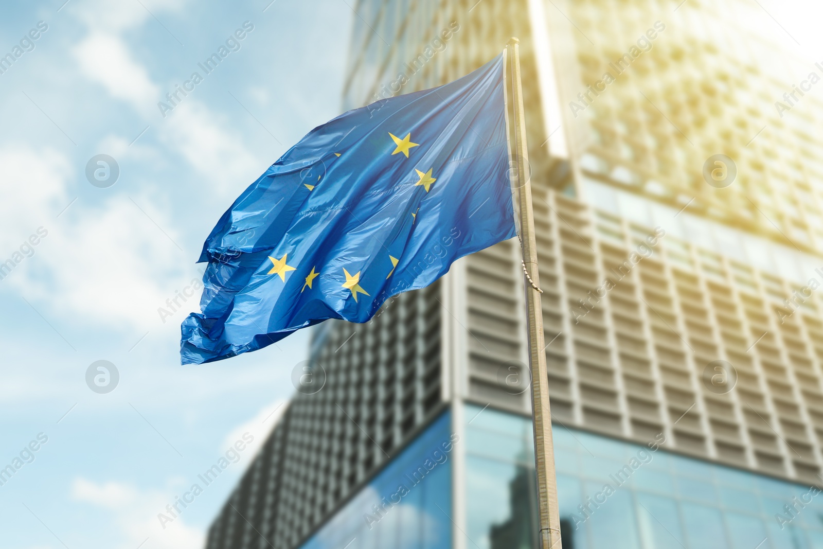 Image of Flag of European Union near building outdoors