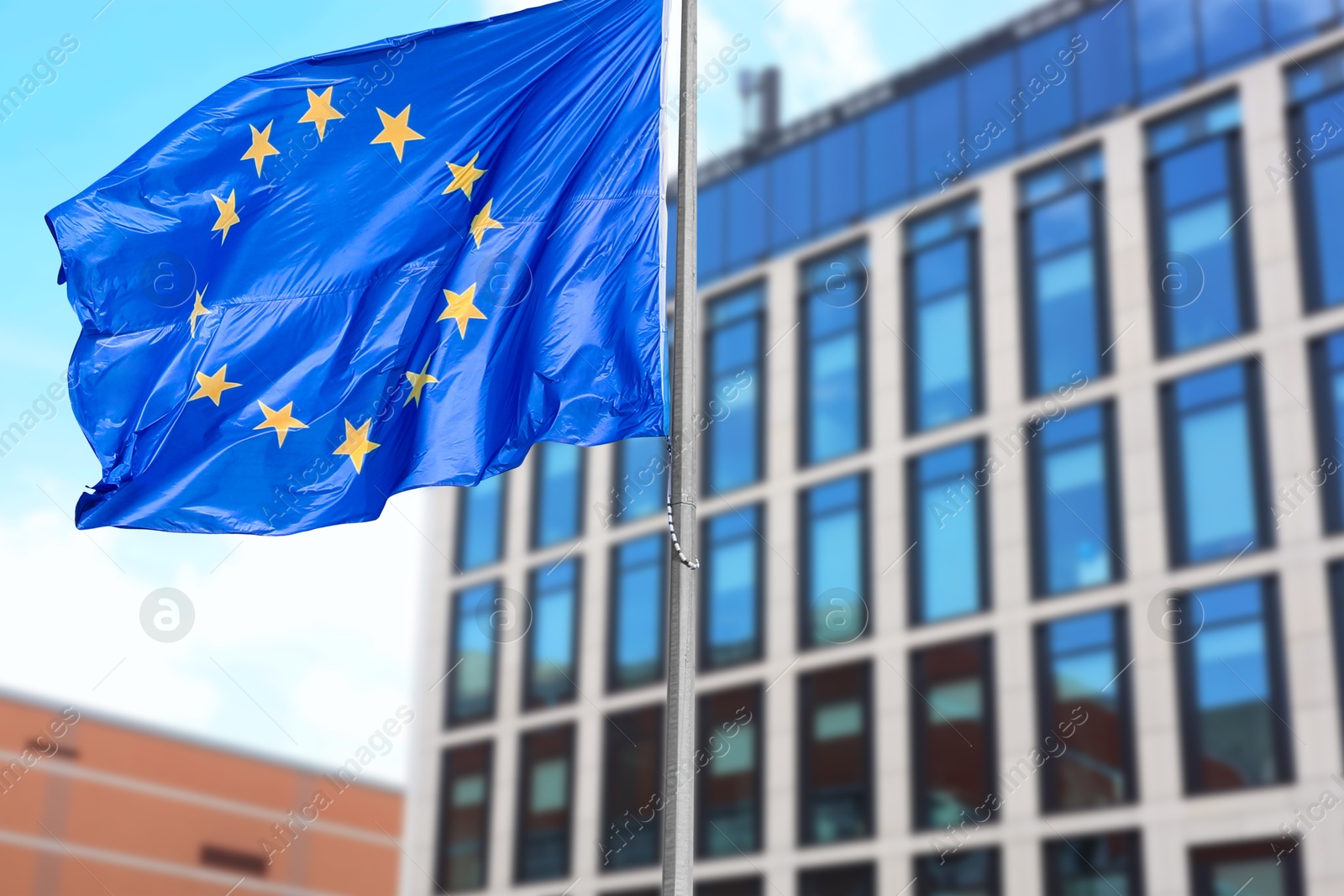 Image of Flag of European Union near building outdoors