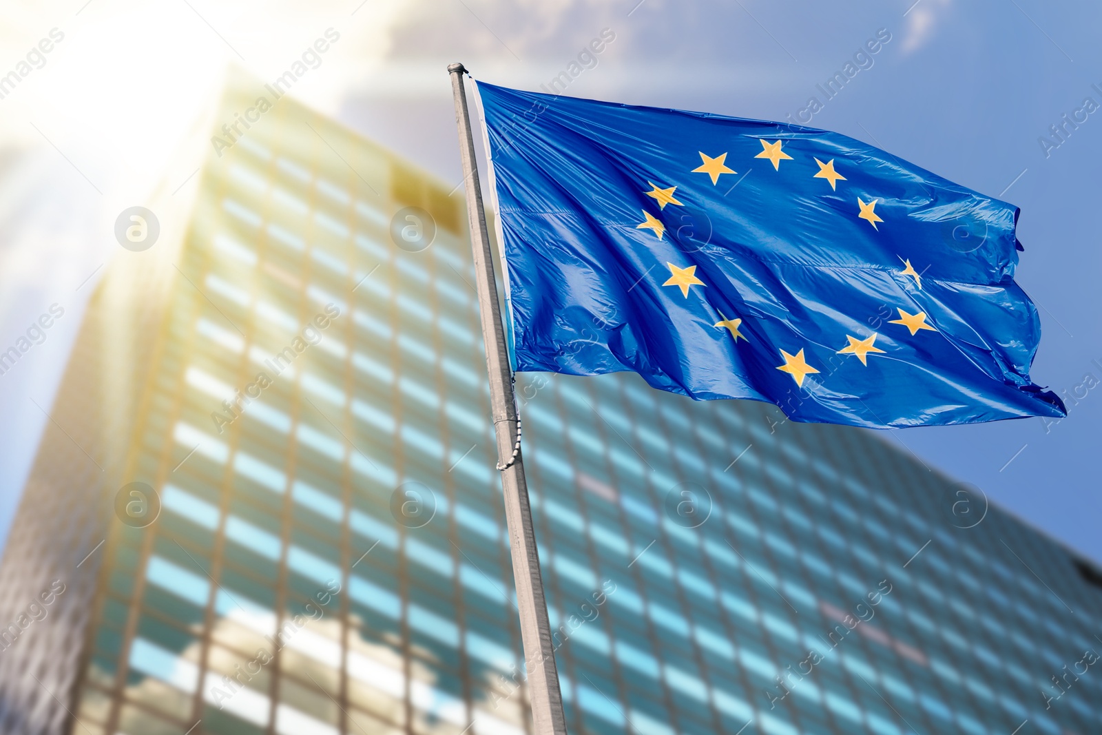 Image of Flag of European Union near building outdoors