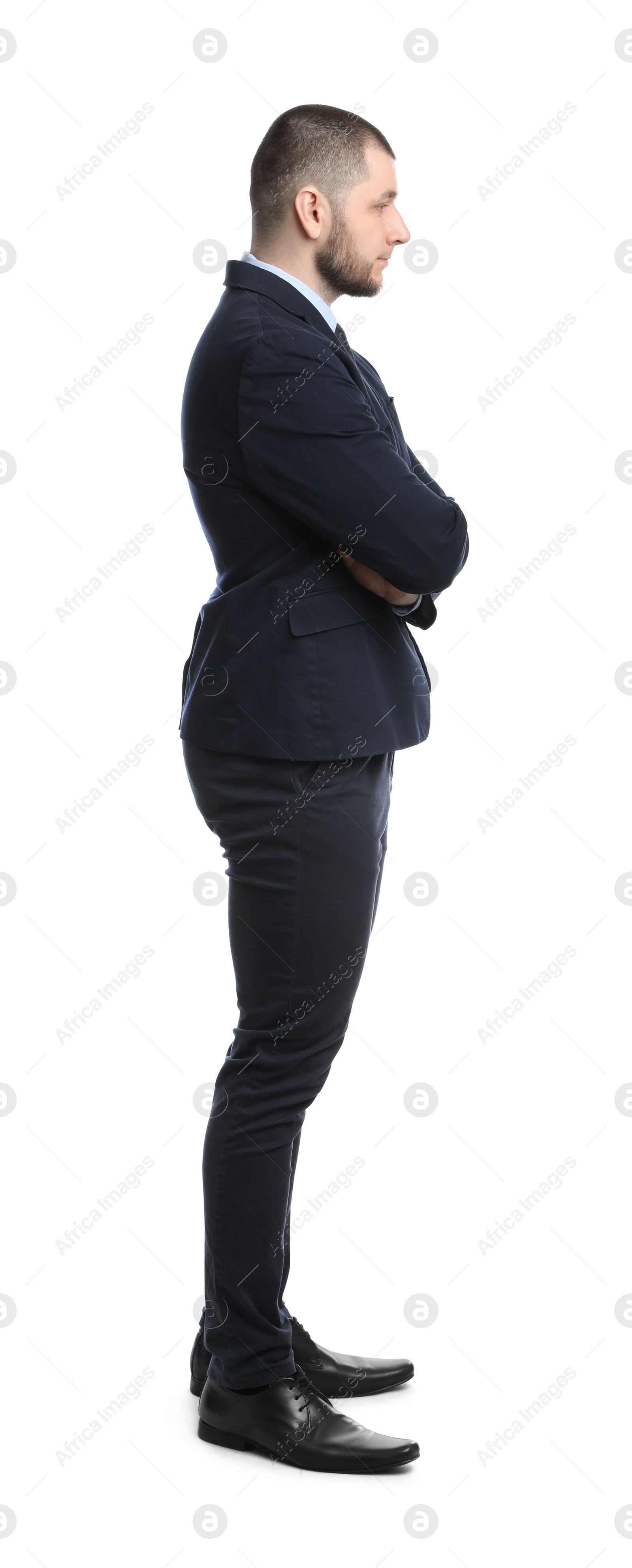 Photo of Businessman in stylish suit on white background