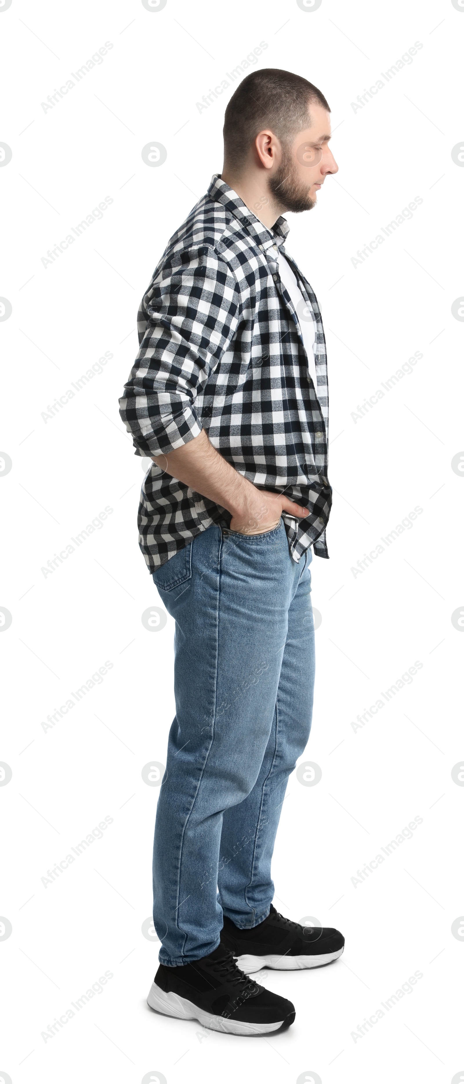 Photo of Man in casual clothes on white background