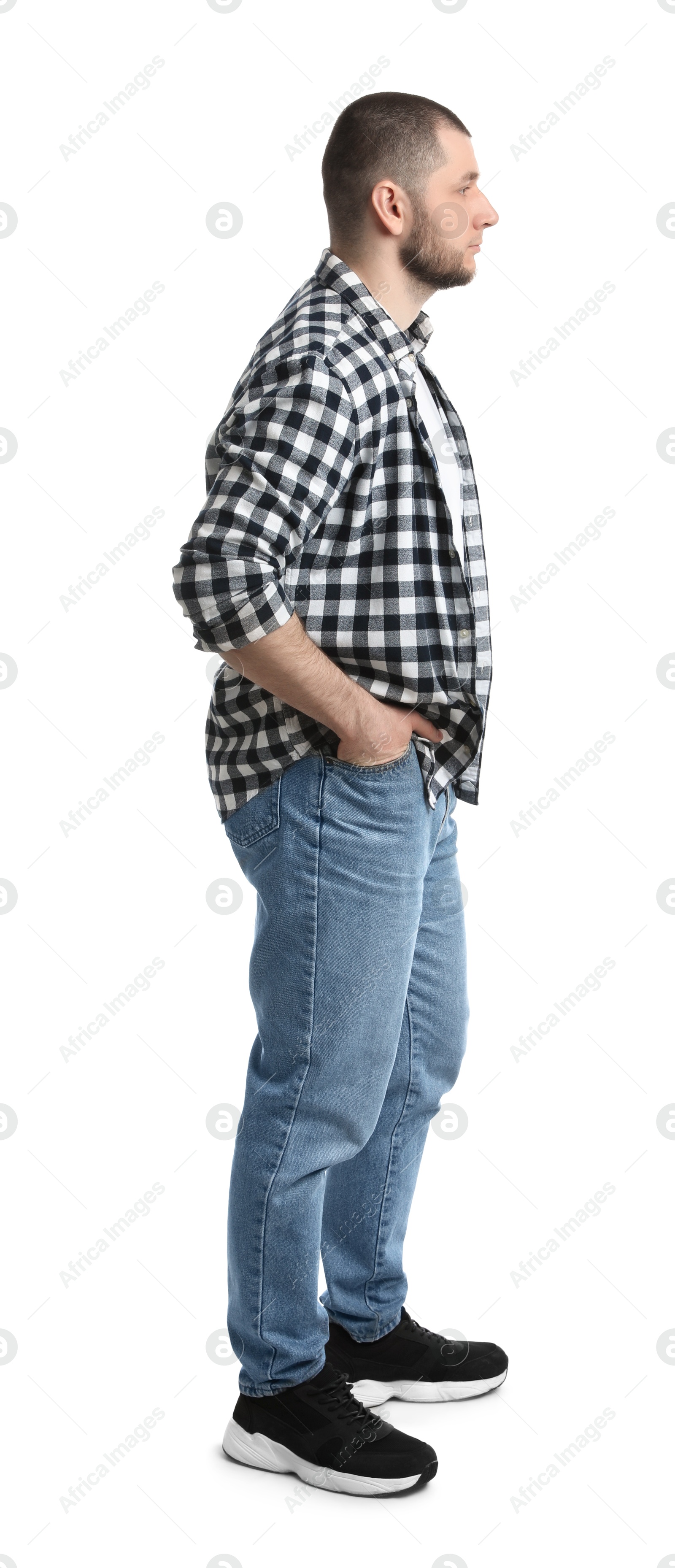 Photo of Man in casual clothes on white background