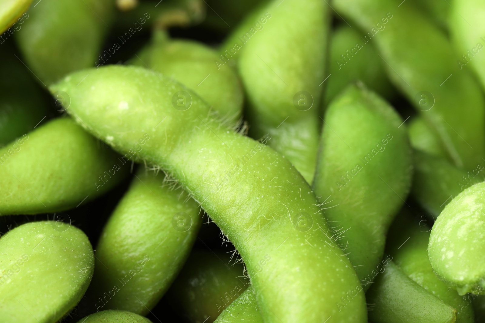 Photo of Fresh edamame pods as background, closeup view