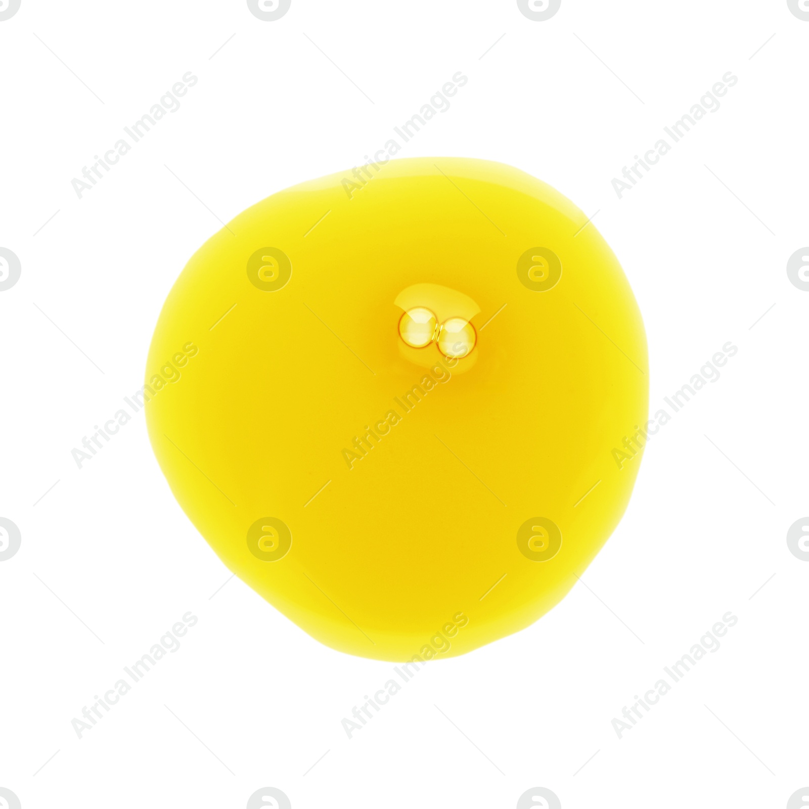 Photo of Essential oil drop isolated on white, top view. Cosmetic product